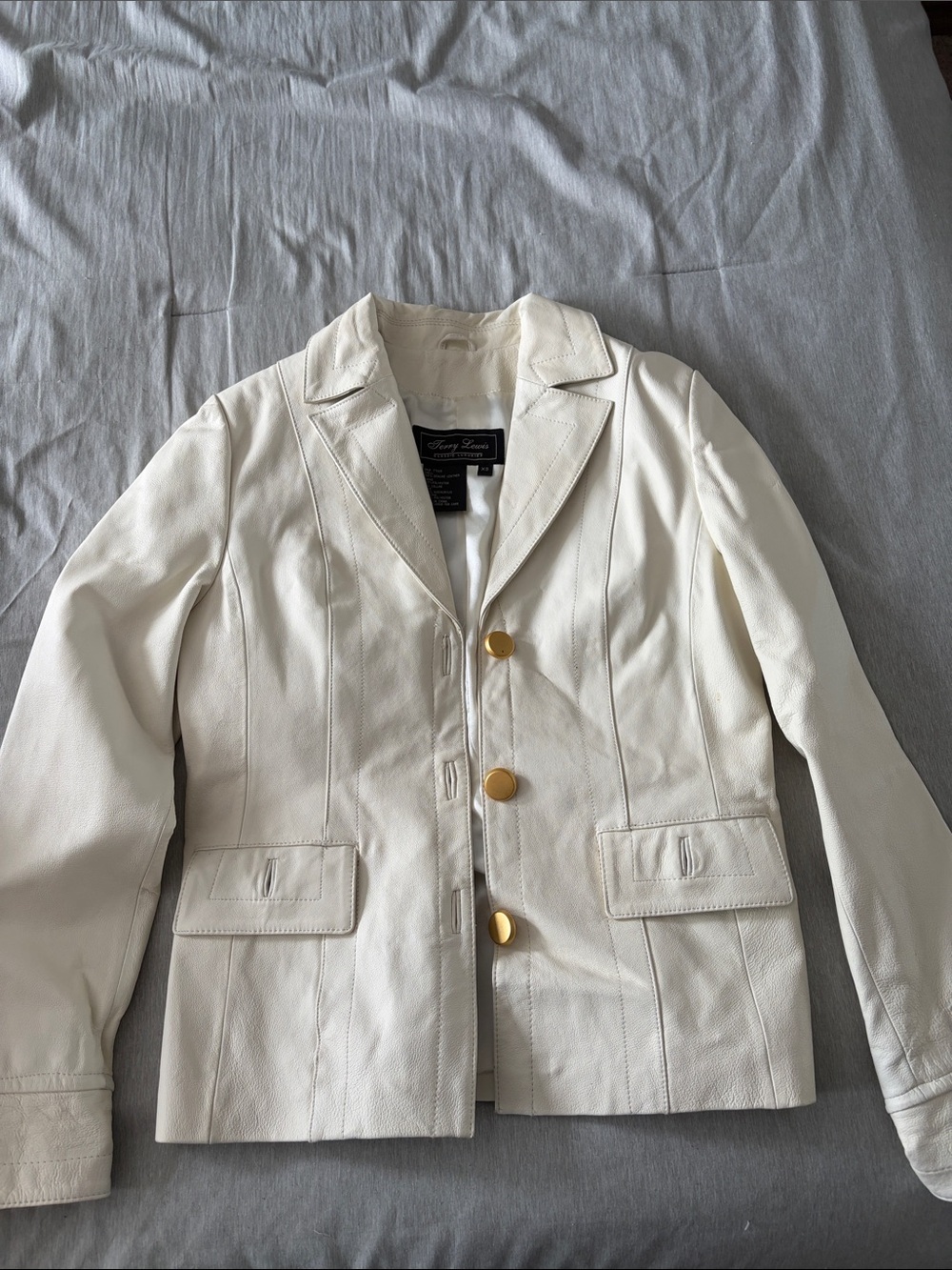 Terry Lewis Classic Luxuries Cream Leather Blazer with Gold Buttons